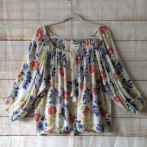 Denim & Supply Ralph Lauren Size Large Floral Blouse Oversized Gathered Neck